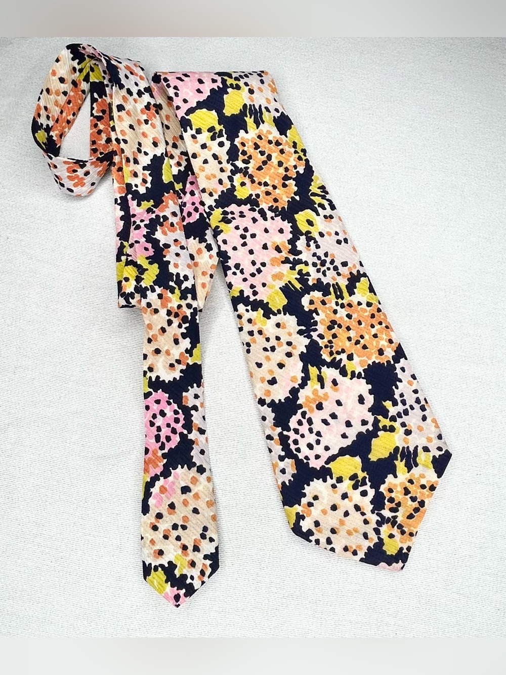 Vintage Floral Tie Pink Yellow Silk 70s Designer Necktie Funky OP ART Cravat